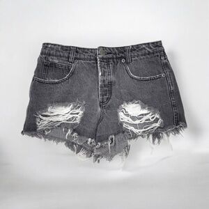 RVCA Gray Jean Shorts Distressed High-Waisted